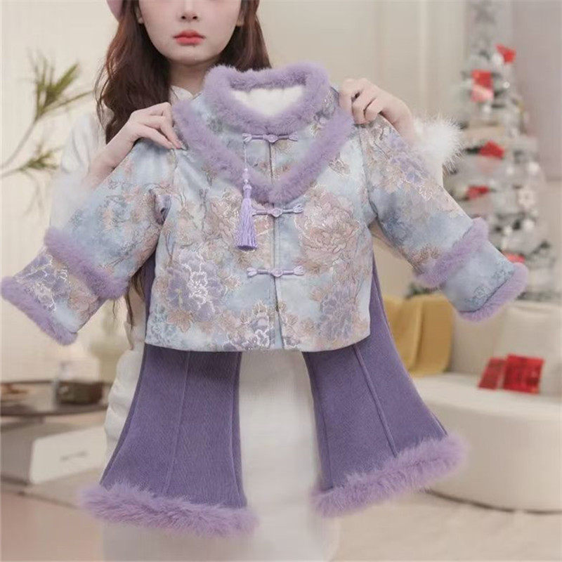 女童加绒加厚中式唐装冬季拜年服