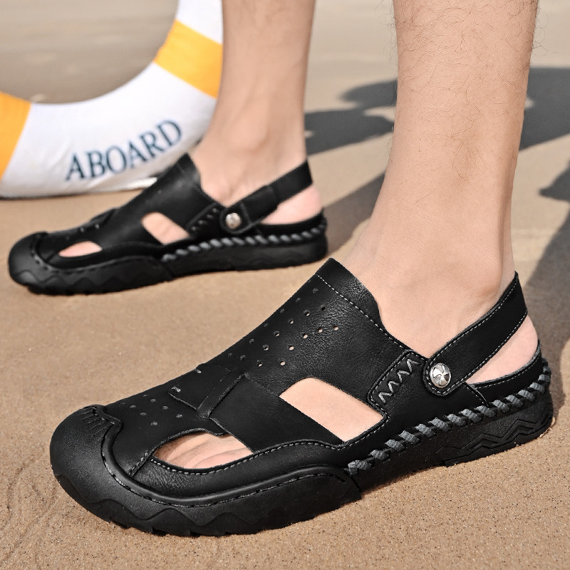 HUAGANG CAMEL SANDALS MENS SUMMER LEATHER TOE BEACH SHOES FOR MENS MENS TIDE DUAL-USE VIETNAMESE SLIPPERS MEN