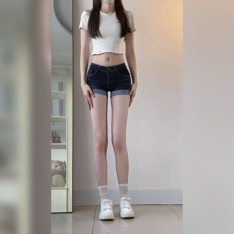 低腰牛仔裤短裤修身显瘦辣妹风格面料柔软有弹力包裹性好不易走光