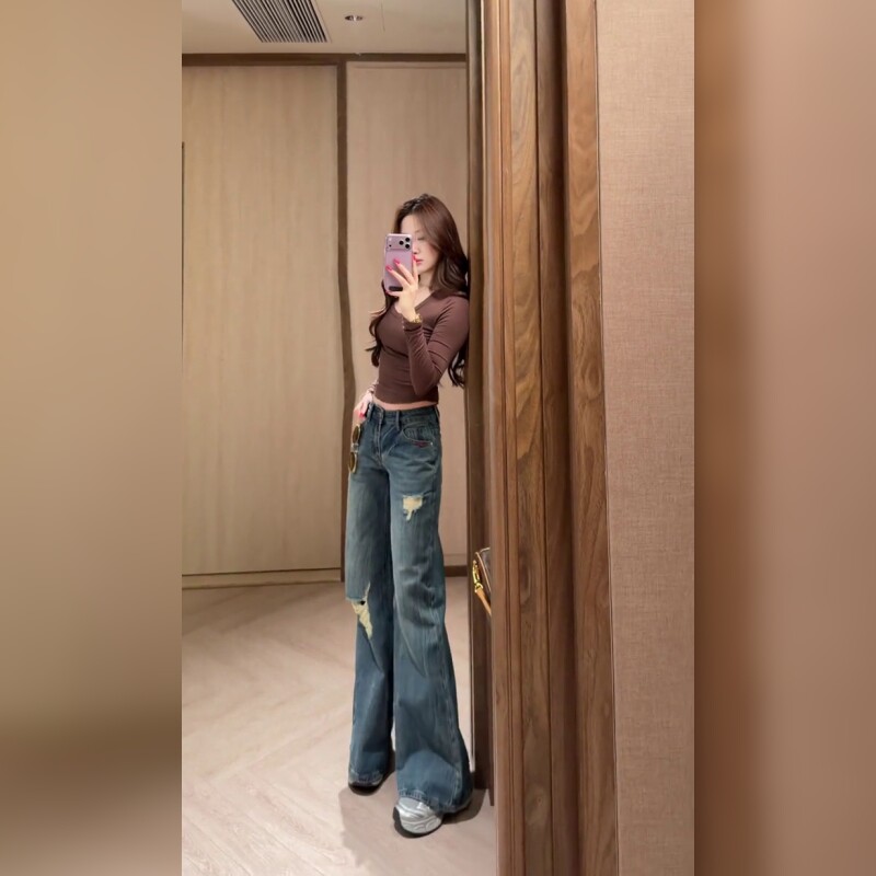 时尚低腰阔腿牛仔裤女百搭舒适