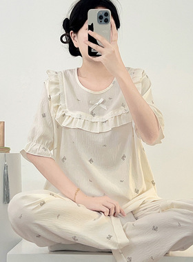 春秋夏季睡衣女云朵棉长袖长裤韩版甜美ins风薄款家居服套装可外