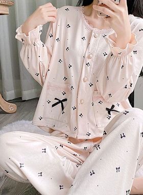 秋冬海岛绒睡衣少女风甜美波点开衫家居服套装双面绒加厚睡衣纯欲