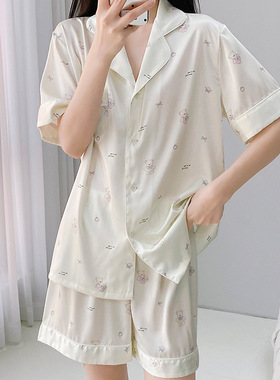 2025春夏季新款印花短袖薄款高颜值冰丝睡衣女凉感丝绸家居服套装