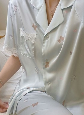 春秋新款网红ins睡衣女甜美休闲短袖长裤学生舒适轻薄家居服套装