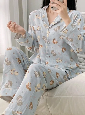 2025秋季新款日系纯棉睡衣女秋长袖家居柔软平纱实体店可代发