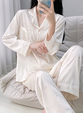 2025新款冰丝睡衣女春秋款薄款长袖开衫家居服可外穿休闲宽松家居