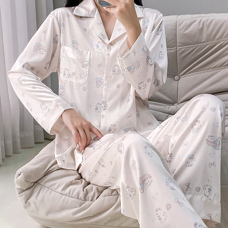 新款秋冬季冰雪丝卡通高级感睡衣女士长袖长裤韩风少女甜心睡衣套