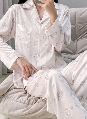 新款秋冬季冰雪丝卡通高级感睡衣女士长袖长裤韩风少女甜心睡衣套