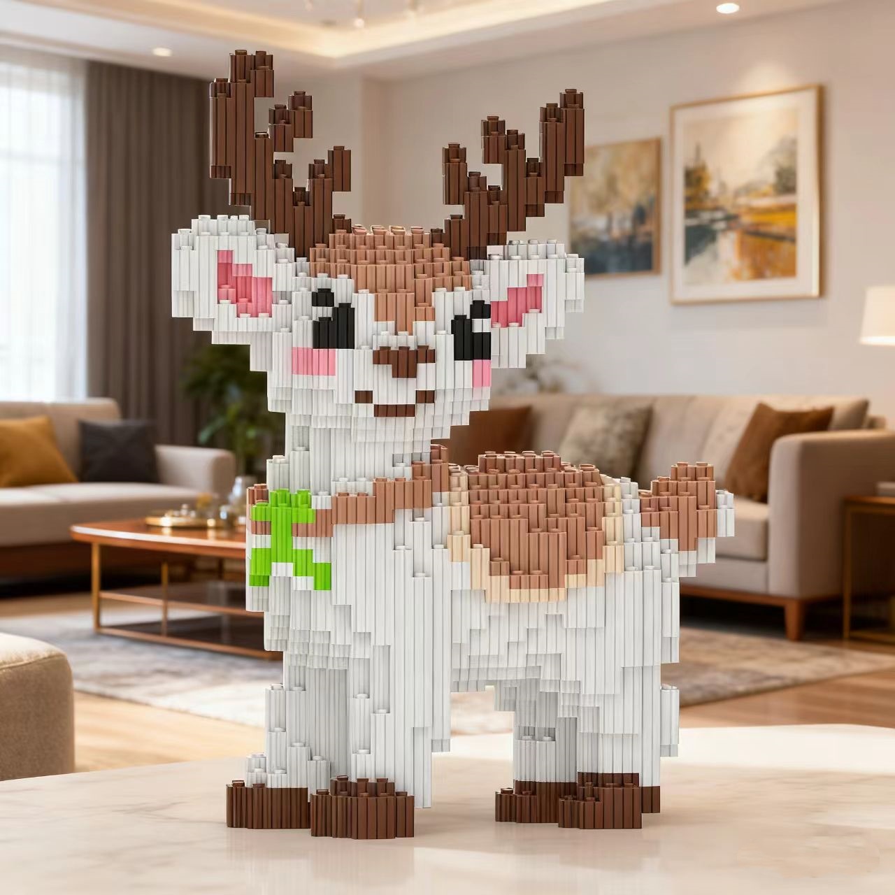 2026新款梅花鹿益智拼装积木玩具立体拼图客厅摆件男女孩新年礼物