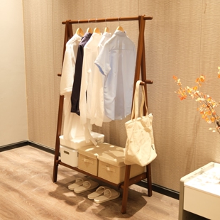 实木衣帽架次净衣挂衣架落地房间置物架简易家用床头衣挂架多功能