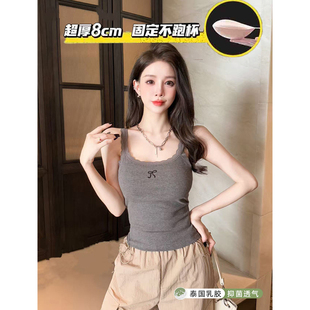 加厚胸垫女吊带美背一体背心秋冬打底内搭 韩版 高智姐姐 蕾丝修身