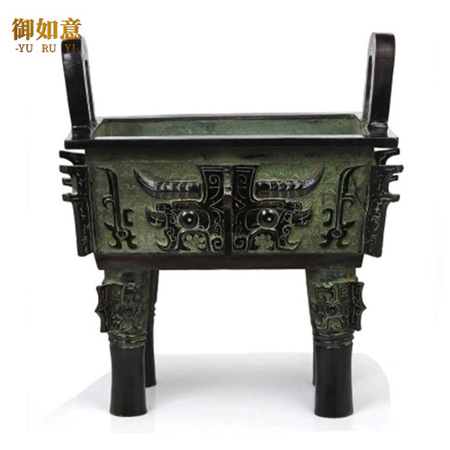 青铜鼎摆件仿古青铜器四方兽面鼎工艺品香炉公司开业招财落地铜鼎 - 封面