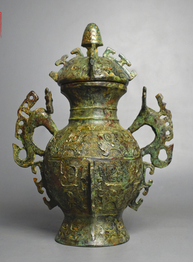 圆罍青铜器象首双耳罍盛酒器铜樽