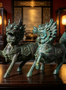 仿古青铜火麒麟文麒麟摆件
