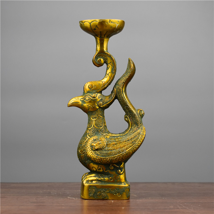 天津仿古青铜器鎏金凤凰灯铜鸟灯朋友结婚礼品中式样板间软装饰品