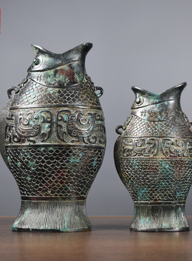 仿古青铜器鱼形花瓶摆件