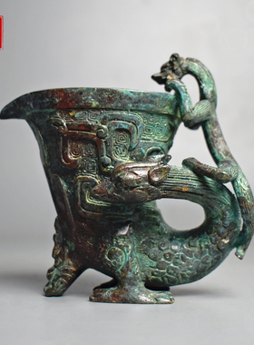 青铜器龙凤杯兽杯仿古酒具摆件