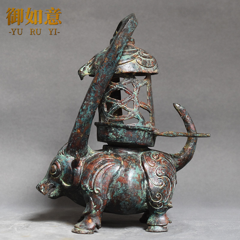 仿古青铜器牛灯古代宫廷宫灯铜灯灯具家居工艺品摆件灯展展品古玩