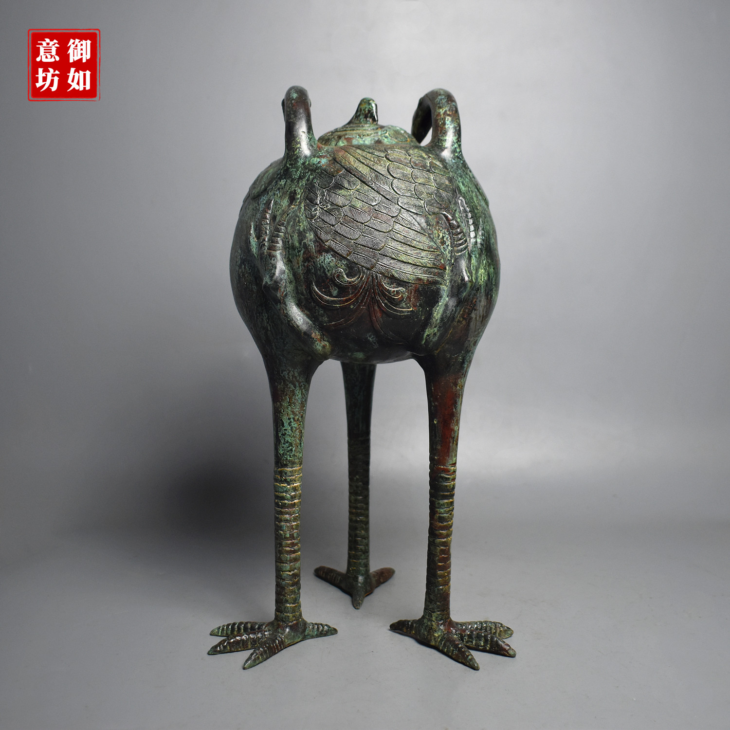 青铜器仿古仙鹤熏炉吉祥如意纯铜古典文化摆件家居特色工艺品收藏