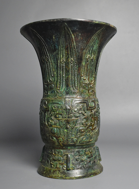 青铜器饕餮兽面花觚摆件仿古纯铜