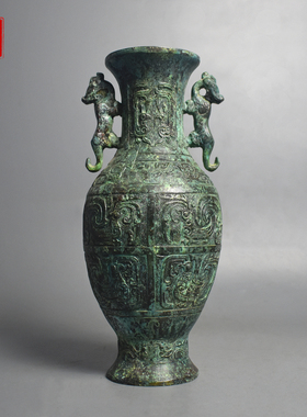 青铜器仿古花瓶摆件双龙双凤花瓶