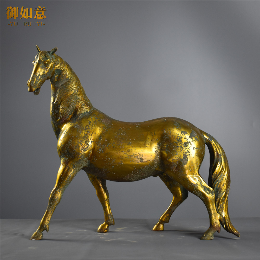 御如意金色马雕塑摆件鎏金仿古马古典中式家居客厅装饰落地工艺品