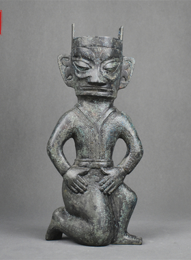 仿古青铜器三星堆单腿跪人像摆件家居客厅古玩博古架开业乔迁礼品