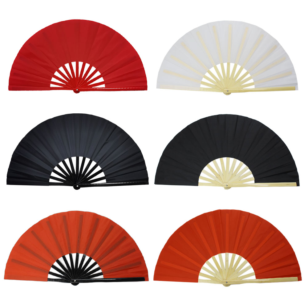 太极扇功夫扇武术扇响扇黑色竹骨右手扇黑白双面扇红色黄色送扇袋