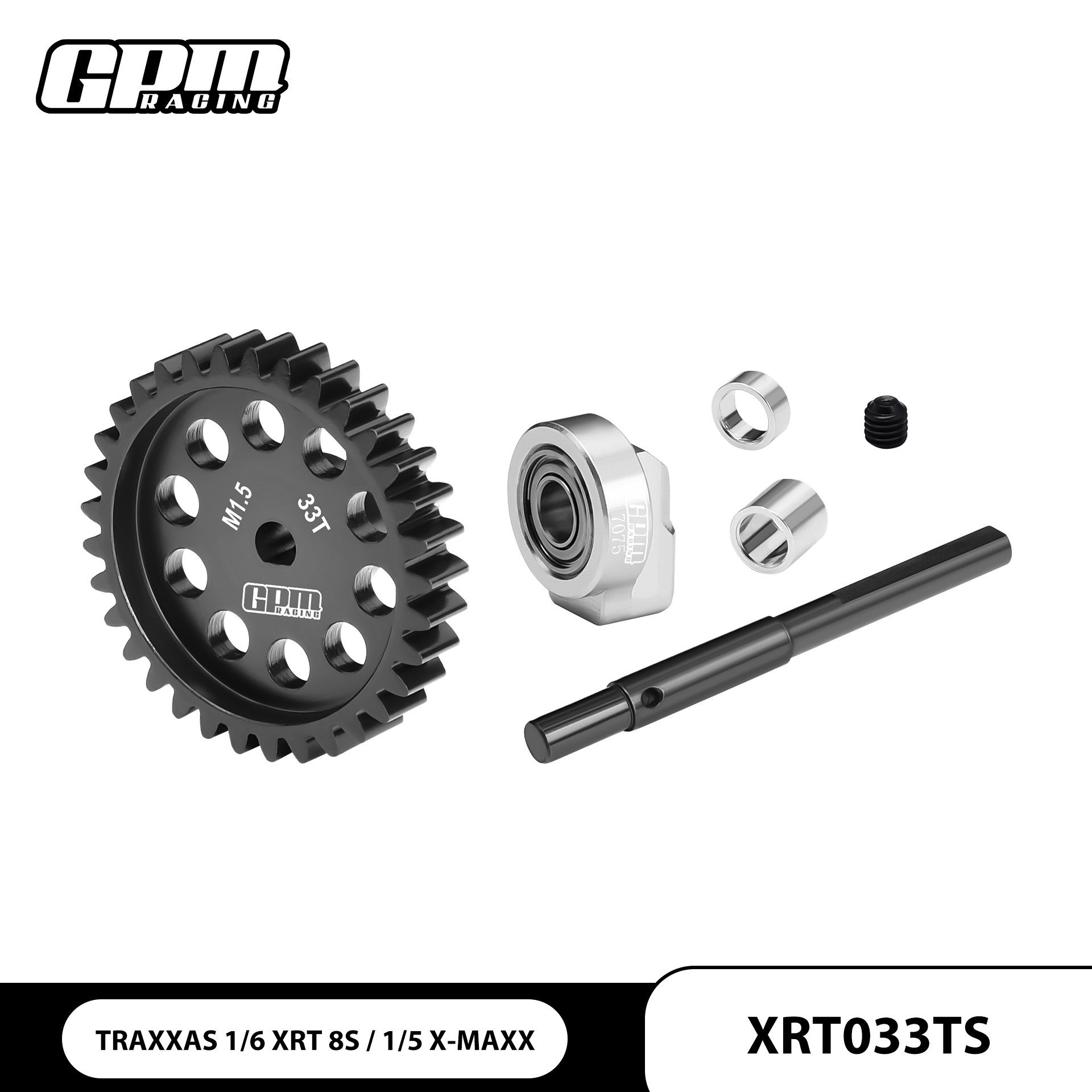 TRAXXAS 6S/8S XRT铬钢主齿33T35T M1.5 齿轮轴加大轴承三点支撑