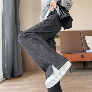 郑州大厂加绒女裤2026秋冬季新款高腰窄版阔腿裤垂顺显瘦直筒裤子