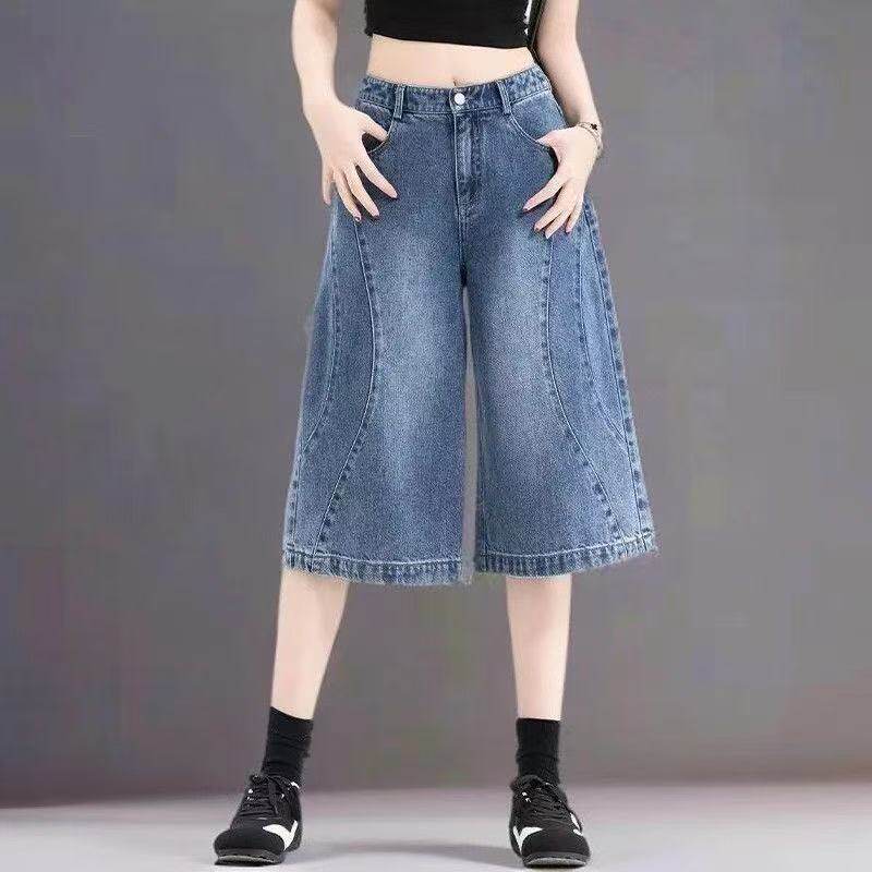 广州十三行新塘七分阔腿牛仔裤女中裤夏季2026新款直筒郑州女裤子