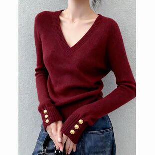 大朗不起球正品桐乡V领修身毛衣女广州十三行上衣义乌打底针织衫