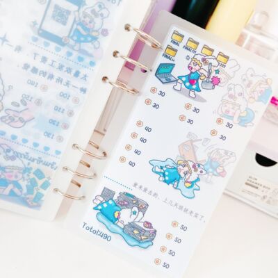 原创动漫可爱女孩小熊A6家庭存钱小额涂色存钱袋可改字