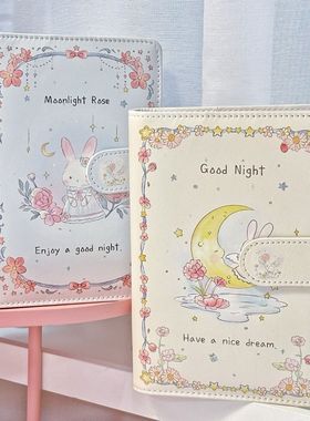 原创A6秋千晚安兔兔PU活页本可配存钱袋彩色账本拉链袋