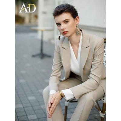 AD高级感灰色职业装女套装小个子秋冬休闲西服外套女士西装正装裤