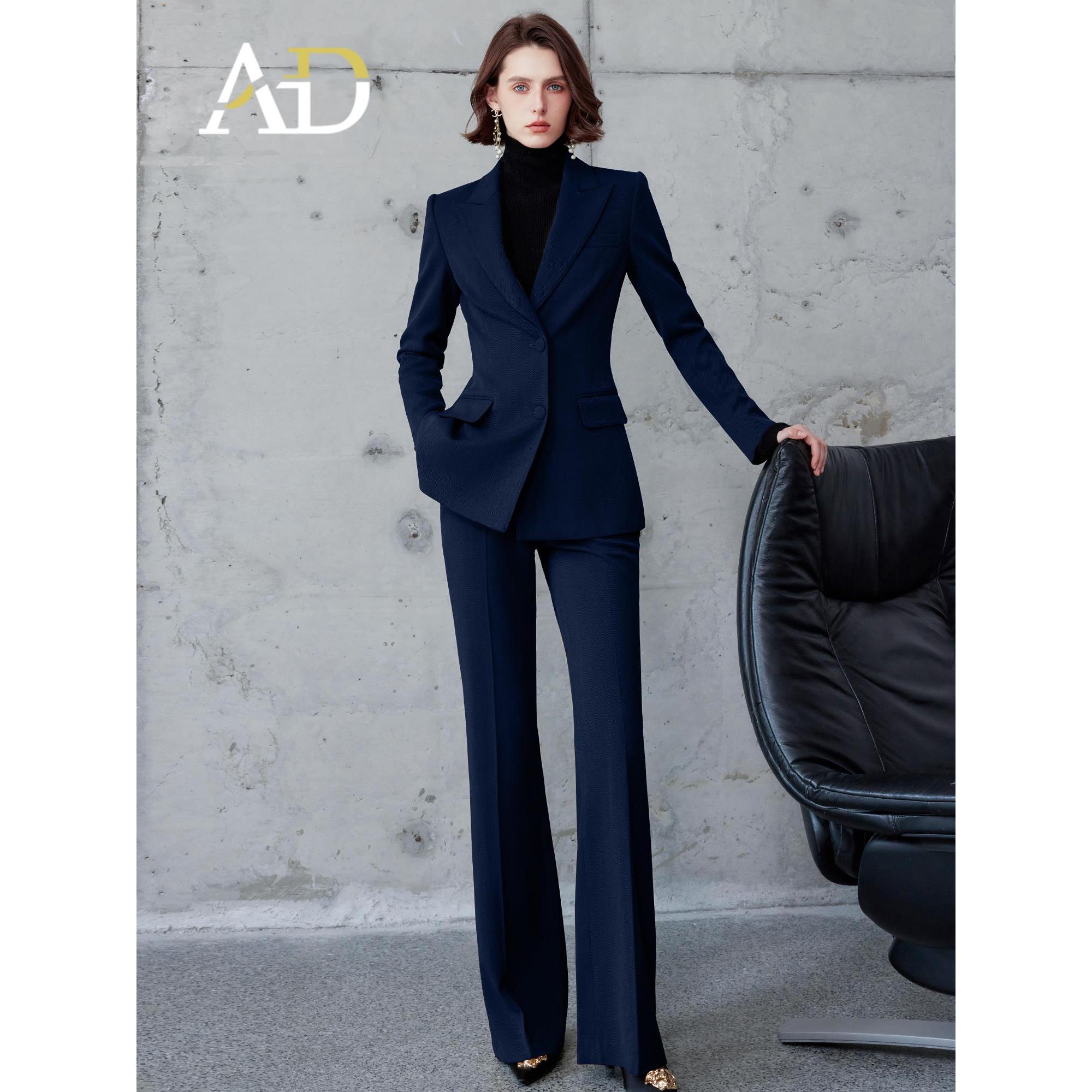 AD高级感阔腿裤秋冬2025新款羊毛西装套装女律师工作服藏青色正装