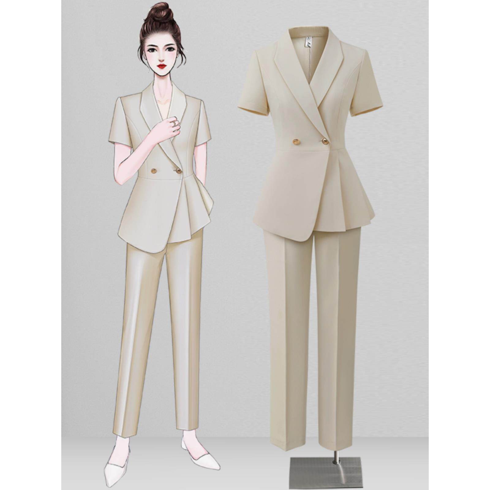 夏季西装套装女薄款短袖职业气质干练时尚医美咨询师美容院工作服