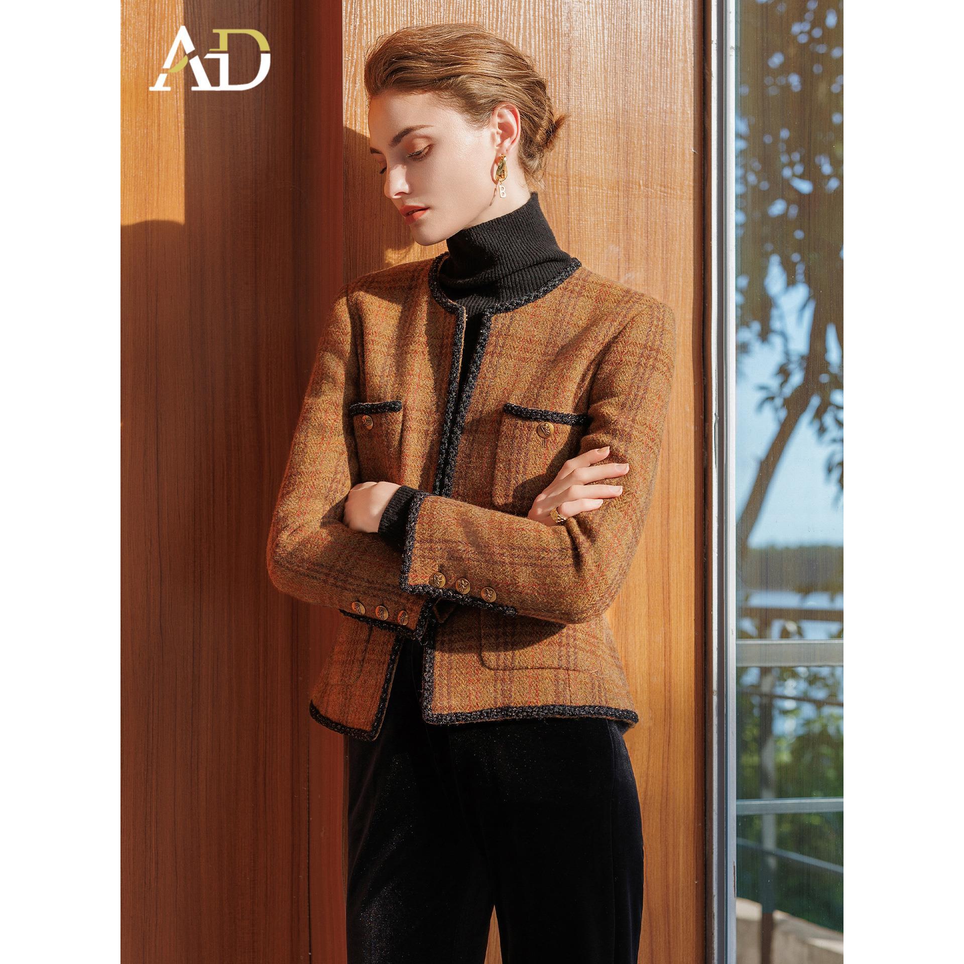 AD新中式加厚羊毛小香风外套女秋冬新款2025时尚套装一整套穿搭