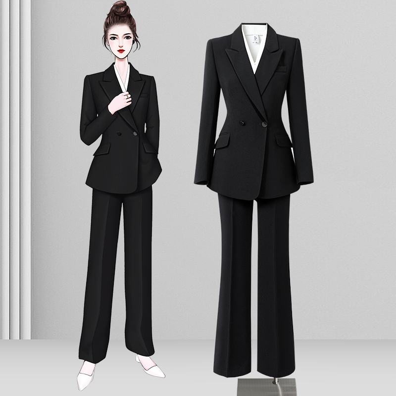 黑色西装外套女春秋高级感轻职场套装时尚通勤西服阔腿裤职业正装