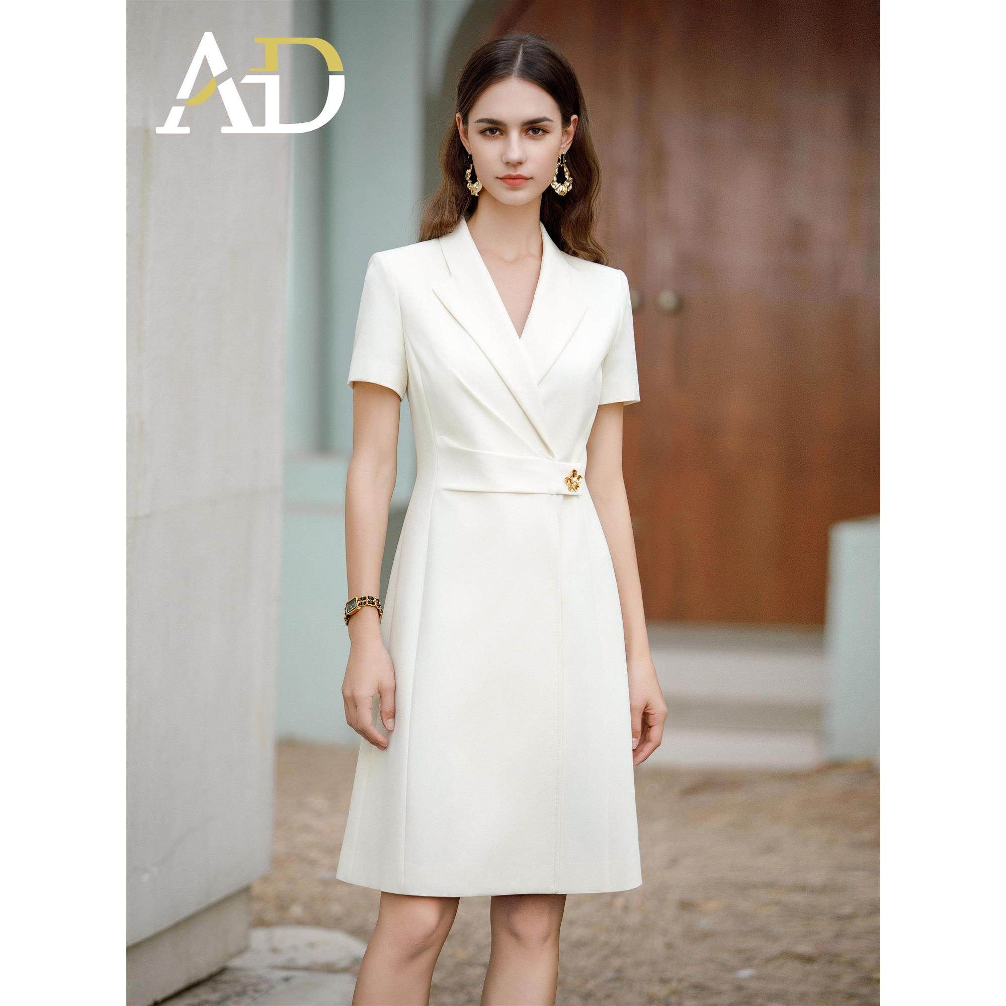 AD正式场合连衣裙女公务员上班族职业装子时尚减龄白色收腰西服裙