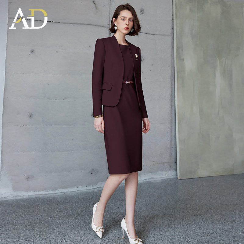 安可拉红色西装连衣裙两件套女士职业装2024新款公务员工作服秋