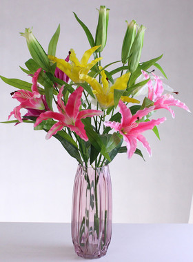 绢布百合花束摆件2花1蕾假花节日礼婚庆家居装饰摄影道具仿真花