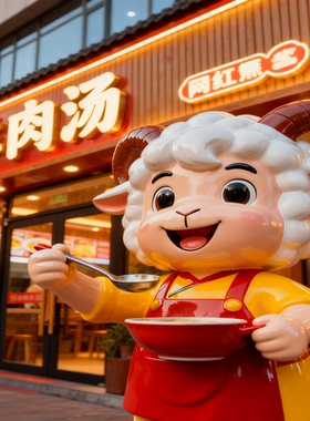 羊肉店门口摆放卡通玻璃钢雕塑打卡艺术拍照店铺门口设计引流神器