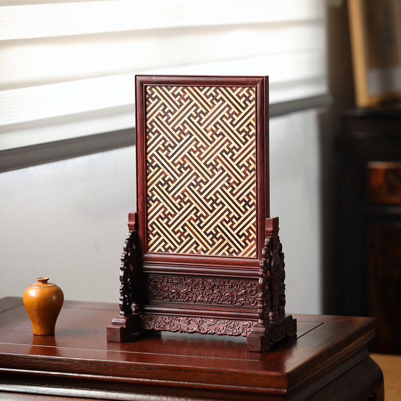 印度小叶紫檀插屏桌面摆件古风屏风中式玄关工艺品红木中国风台屏
