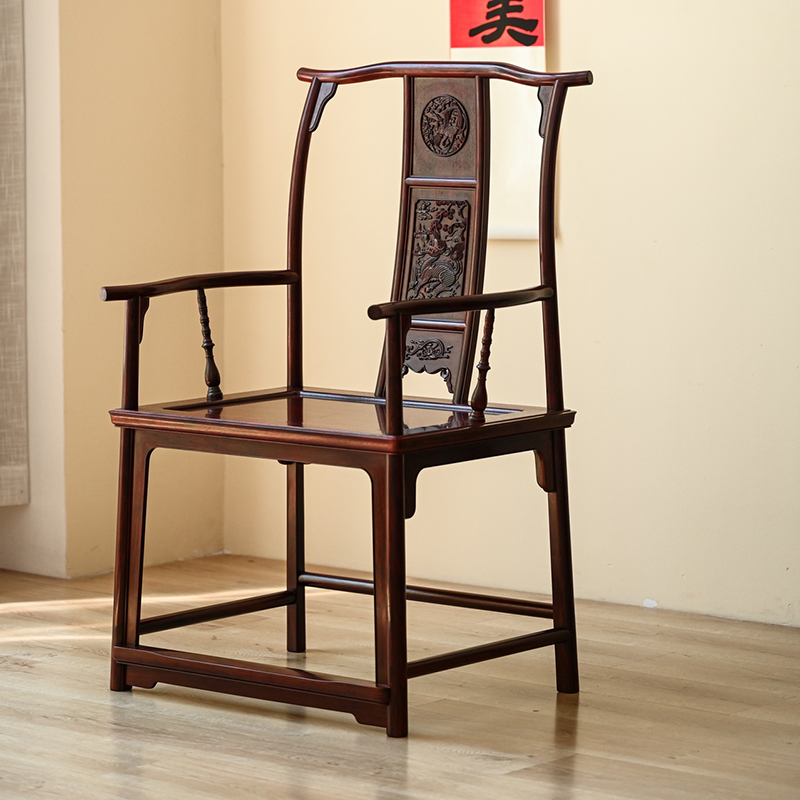 贡匠小叶紫檀麒麟引凤纹官帽椅