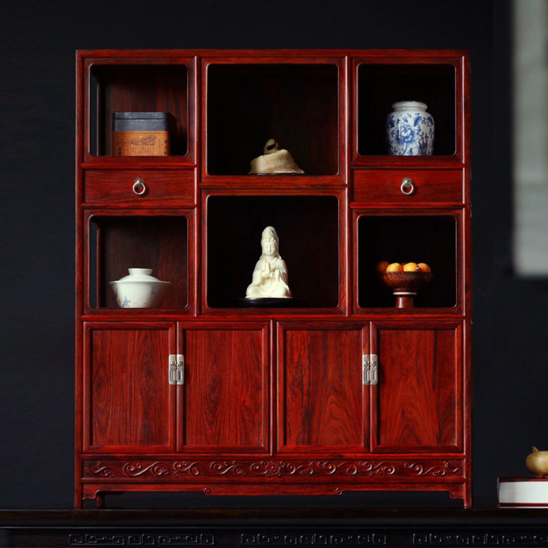 印度小叶紫檀博古柜实木中式高档桌面红木展示柜珠宝古董架收藏柜