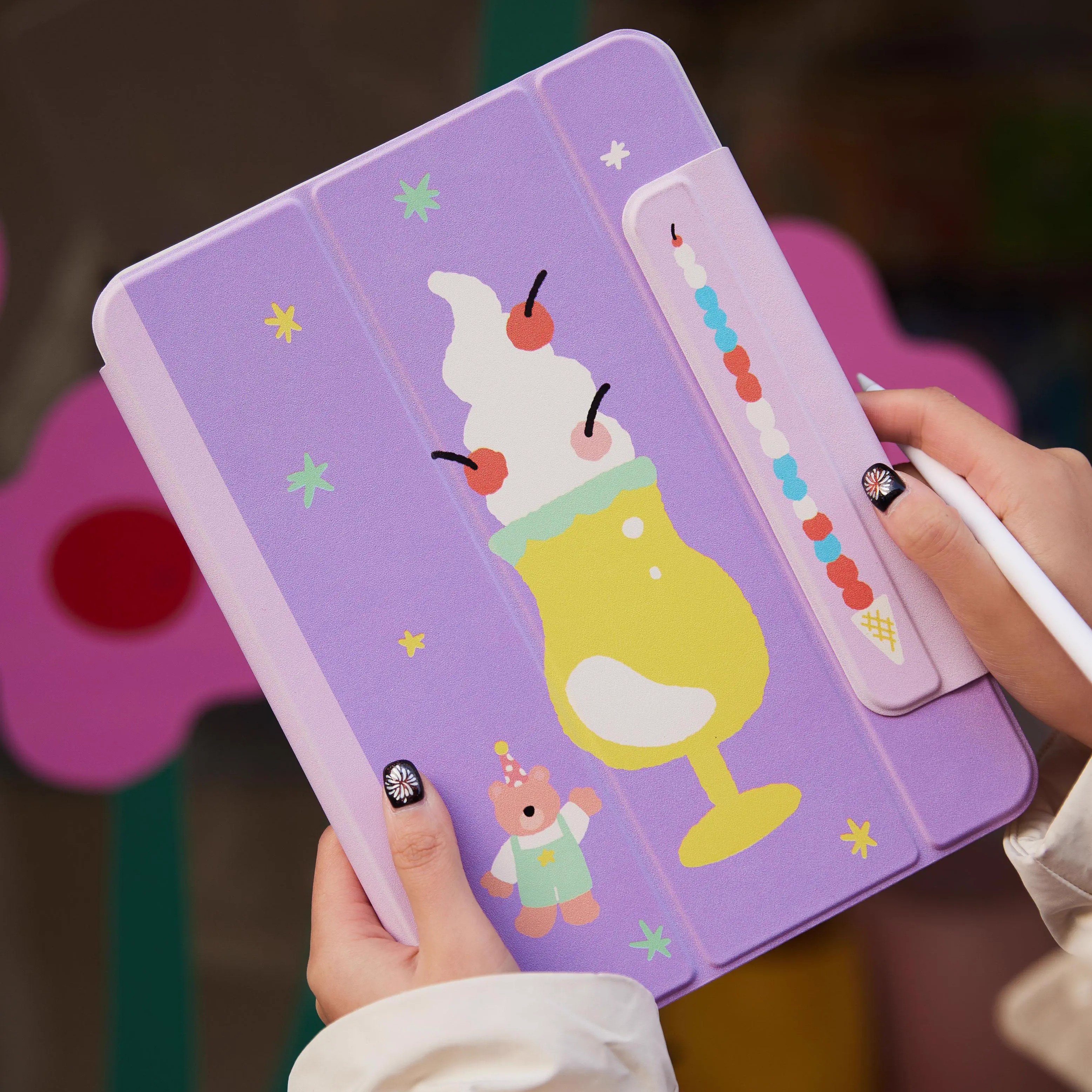 三号黑店 原创手绘 2024新款iPadpro保护壳11寸air5/6保护壳适用苹果平板磁吸拆分3折叠带笔槽亚克力防摔12.9