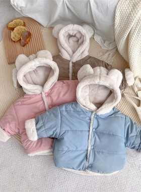 儿童秋冬季保暖加绒羽绒棉衣中小童01245岁宝宝加厚连帽棉服外套