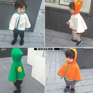 婴儿春秋季薄绒披风斗篷0-2岁3儿童卡通上衣男女宝宝外出服秋冬装