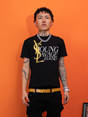 TGFCLUB美式 T恤 宽松短袖 街头潮牌嘻哈RAPPER印花恶搞修身 弹力